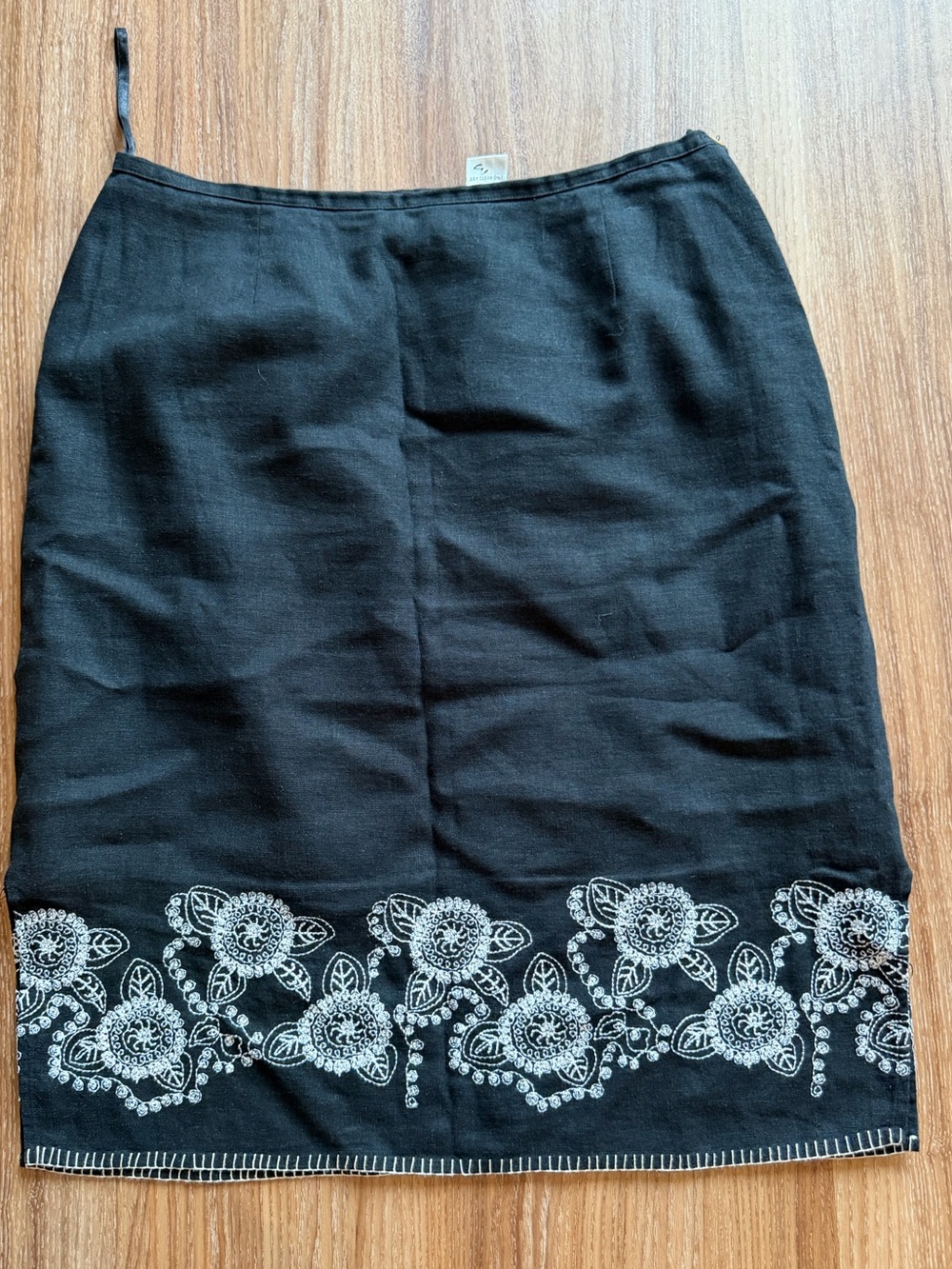 Richard Malcolm Black Pencil Skirt with White Floral Embroidery